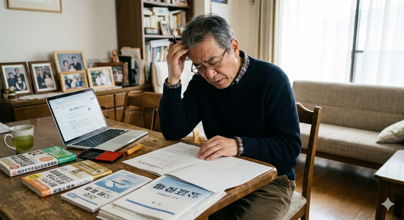 公正証書遺言の書き方で悩む相続世代の日本人男性