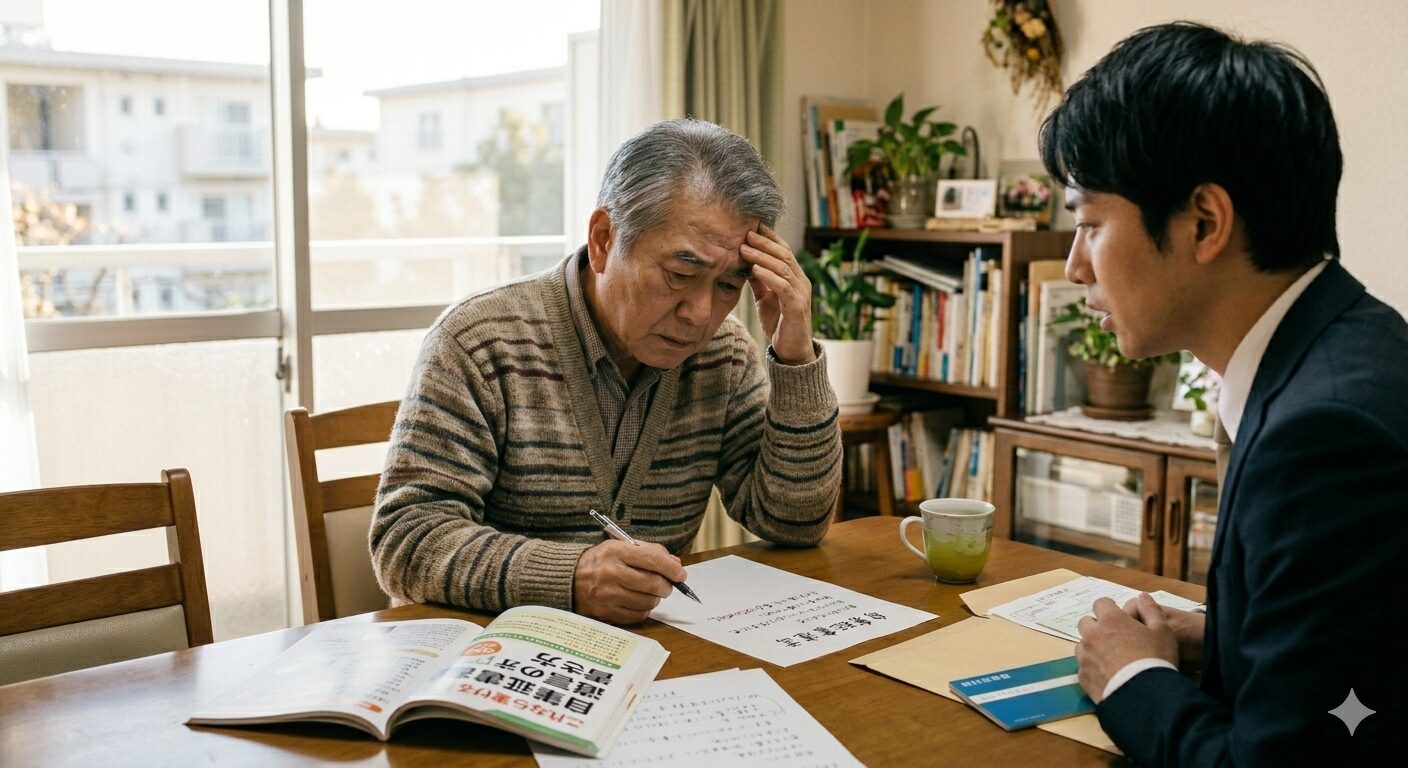 自筆証書遺言の書き方で悩む相続世代の日本人男性