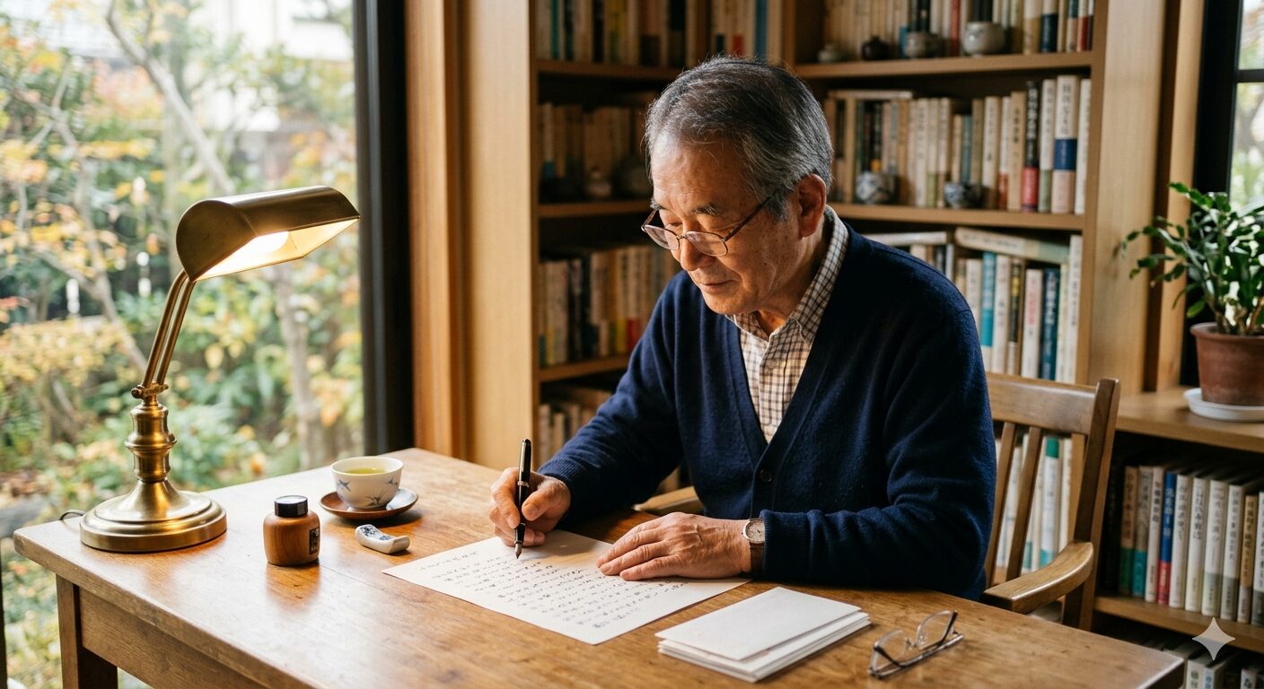 遺言書の付言事項を書く高齢者と家族のイメージ